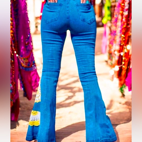 Boho Flare Pants Small Cotton Denim High Rise Jeans - Picture 5 of 5